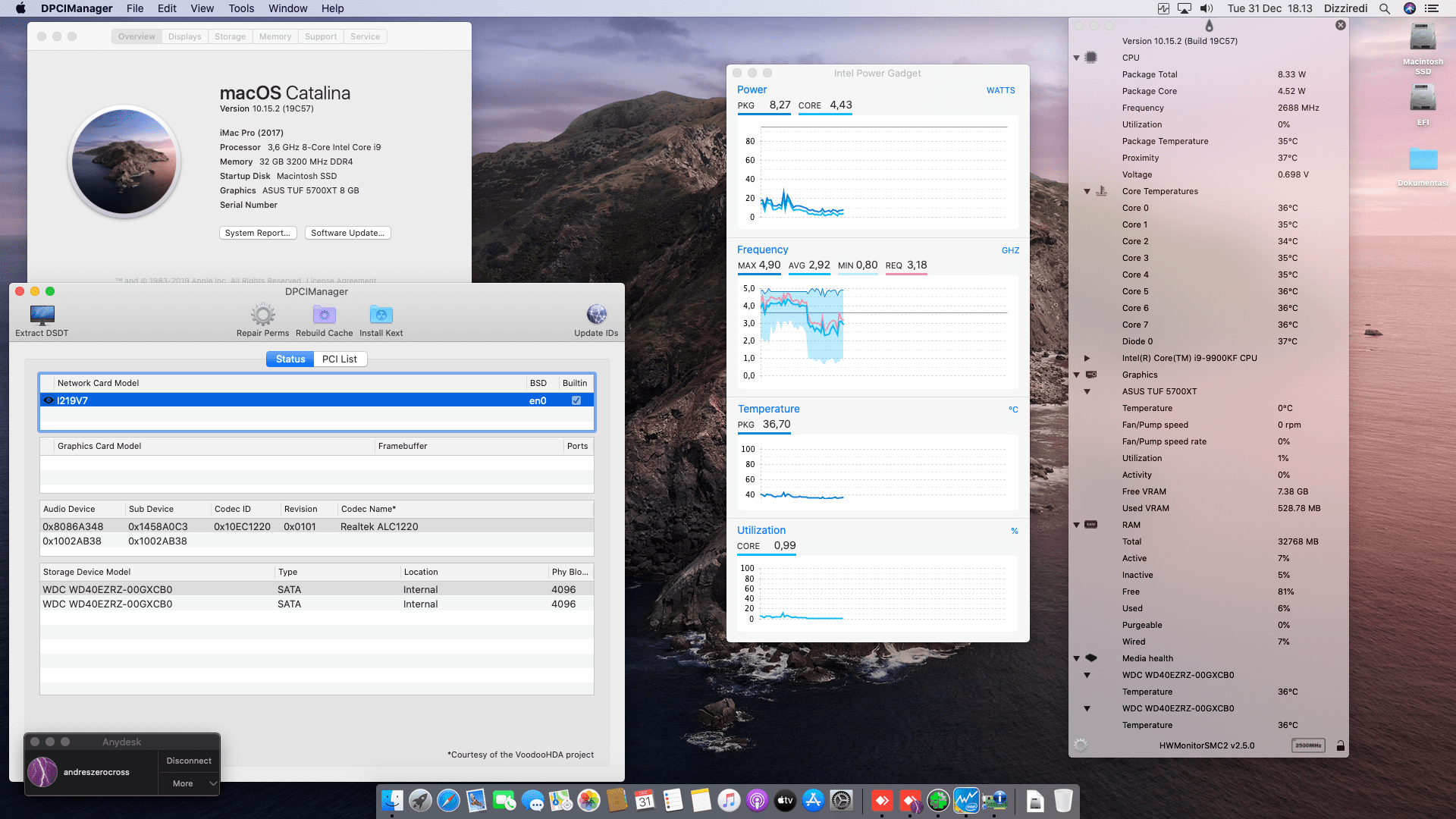 Success Hackintosh macOS Catalina 10.15.2 Build 19C57 at Gigabyte Z390 Aorus Ultra + Intel Core i9-9900KF + Asus TUF 5700XT